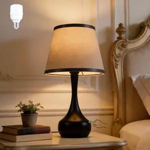 17" Touch Table Lamp for Bedroom, 3-Way Dimmable Bedside Lamp for Nightstand, Black Small Lamp with Linen Shade for Living Room, Kids Room, Office (9W LED Bulb Included) 17" Touch Table Lamp for Bedroom, 3-Way Dimmable Bedside Lamp for Nightstand, Black Small Lamp with Linen Shade for Living Room, Kids Room, Office (9W LED Bulb Included)