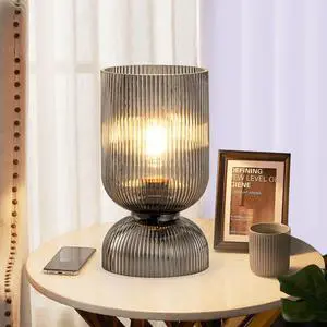 Modern Table Lamp,Glass Mid Century Lamp with Smoky Gray Glass Shade, Bedside Lamp with On/Off Switch, Minimalist Nightstand Lamp for Bedroom, Living Room, Office (Bulb not Included) Modern Table Lamp,Glass Mid Century Lamp with Smoky Gray Glass Shade, Bedside Lamp with On/Off Switch, Minimalist Nightstand Lamp for Bedroom, Living Room, Office (Bulb not Included)