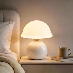 Mushroom Table Lamp for Bedroom, Cozy Bedside Lamp with Glass Shade, Stepless Dimmable Nightstand Lamp for Relaxing Bedroom Decor & Aesthetic Home (White) Mushroom Table Lamp for Bedroom, Cozy Bedside Lamp with Glass Shade, Stepless Dimmable Nightstand Lamp for Relaxing Bedroom Decor & Aesthetic Home (White)