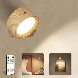 LED Wall Mounted Lights, Rechargeable Wall Sconces Lamp, 3 Color Temps & Remote and Touch, 360°Rotation Dimmable Cordless Wall Light for Study Bedroom Reading Bedside(Wood, 1 Pack) LED Wall Mounted Lights, Rechargeable Wall Sconces Lamp, 3 Color Temps & Remote and Touch, 360°Rotation Dimmable Cordless Wall Light for Study Bedroom Reading Bedside(Wood, 1 Pack)