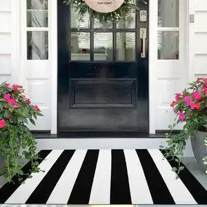 Black White Striped Rug -27.5" X 43" Front Door Mats Outdoor,Washable Rug for Front Porch Decor,Spring Summer Welcome Mats Outdoor Indoor, Doormat for Farmhouse/Entryway/Home Entrance Black White Striped Rug -27.5" X 43" Front Door Mats Outdoor,Washable Rug for Front Porch Decor,Spring Summer Welcome Mats Outdoor Indoor, Doormat for Farmhouse/Entryway/Home Entrance