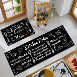 2 Piece Farmhouse Kitchen Rug Set, Black and White Style Theme Decor Kitchen Rugs, Non-Slip Absorbent Washable Floor Mats, Home Indoor Runner Carpet 17x30+17x47 Inches 2 Piece Farmhouse Kitchen Rug Set, Black and White Style Theme Decor Kitchen Rugs, Non-Slip Absorbent Washable Floor Mats, Home Indoor Runner Carpet 17x30+17x47 Inches