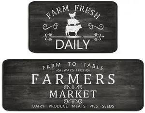 Farmhouse Kitchen Rugs Set of 2,Rustic Kitchen Rugs Farmhouse Style Mat Non-Slip Washable, Farmhouse Kitchen Decor Anti-Fatigue Floor Mat for Kitchen Sink Laundry Room, 17x30+17x47inch Black Farmhouse Kitchen Rugs Set of 2,Rustic Kitchen Rugs Farmhouse Style Mat Non-Slip Washable, Farmhouse Kitchen Decor Anti-Fatigue Floor Mat for Kitchen Sink Laundry Room, 17x30+17x47inch Black