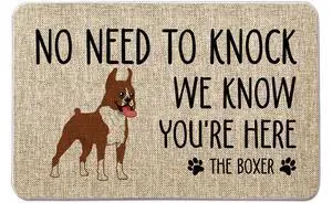Dog Door Mat Boxer Welcome Doormats 17 x 27 Inch No Need to Knock We Know You're Here Entrance Rug Farmhouse Home Kitchen Floor Front Door Mat for Outdoor Indoor Dog Door Mat Boxer Welcome Doormats 17 x 27 Inch No Need to Knock We Know You're Here Entrance Rug Farmhouse Home Kitchen Floor Front Door Mat for Outdoor Indoor