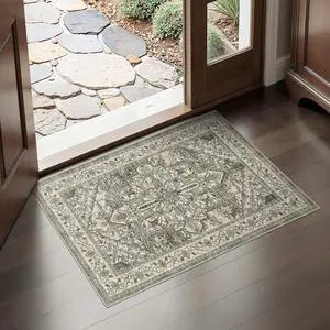 Indoor Door Mat, Entrance Mat 2x3 Machine Washable Rubber Backing Entry Mats Soft Foldable, Vintage Farmhouse Rugs Decor, Small Floor Mat Doormat for Entryway Kitchen Bathroom, Brown Lvory Indoor Door Mat, Entrance Mat 2x3 Machine Washable Rubber Backing Entry Mats Soft Foldable, Vintage Farmhouse Rugs Decor, Small Floor Mat Doormat for Entryway Kitchen Bathroom, Brown Lvory