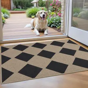 Checkered Front Door Mat 2x3 Easy Jute Entryway Rug Indoor Outdoor Washable Non Slip Farmhouse Neutral Low Pile Small Rug for Entryway Proch Kitchen Checkered Front Door Mat 2x3 Easy Jute Entryway Rug Indoor Outdoor Washable Non Slip Farmhouse Neutral Low Pile Small Rug for Entryway Proch Kitchen