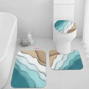 Bathroom Rug Set of 3 3 Pieces Bath Mats Set Abstract Blue Beach No Slip Washable Cover Floor Rug Decorations for Bathroom Bathroom Rug Set of 3 3 Pieces Bath Mats Set Abstract Blue Beach No Slip Washable Cover Floor Rug Decorations for Bathroom