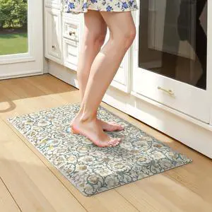 Anti Fatigue Mats for Kitchen Floor Non Slip,Farmhouse Floral Sink Rug Waterproof for Laundry,Memory Foam Ergonomic Cushioned Carpet for Office,Beige/Blue 17.3"x28" Anti Fatigue Mats for Kitchen Floor Non Slip,Farmhouse Floral Sink Rug Waterproof for Laundry,Memory Foam Ergonomic Cushioned Carpet for Office,Beige/Blue 17.3"x28"