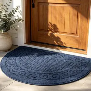 Half Circle Door Mat Indoor 18"X30",Half Round Non Slip Machine Washable Entryway Porch Rug for Front/Back Outdoor, Absorbent Low Profile Inside Entrance Floor Mat for Muddy Wet Shoes and Paws-Navy Half Circle Door Mat Indoor 18"X30",Half Round Non Slip Machine Washable Entryway Porch Rug for Front/Back Outdoor, Absorbent Low Profile Inside Entrance Floor Mat for Muddy Wet Shoes and Paws-Navy