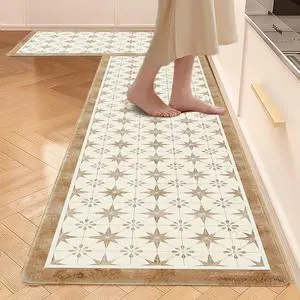 Anti Fatigue Mats for Kitchen Floor Set of 2 Non Slip Waterproof Farmhouse Padded Kitchen Mats for Laundry Desk Bar Khaki 17"X30"+17"X48" Anti Fatigue Mats for Kitchen Floor Set of 2 Non Slip Waterproof Farmhouse Padded Kitchen Mats for Laundry Desk Bar Khaki 17"X30"+17"X48"