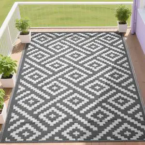 Outdoor Rugs 5x8 Feet for Patios Clearance,Plastic Straw Waterproof Mats for Backyard,Porch,Deck,Balcony,Grey&White Outdoor Rugs 5x8 Feet for Patios Clearance,Plastic Straw Waterproof Mats for Backyard,Porch,Deck,Balcony,Grey&White