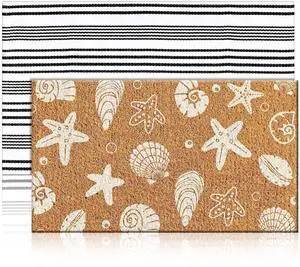 2 Pcs Beach Door Mats Outdoor 16'' x 28'' Coastal Seashell Starfish Doormat 24'' x 35'' Non Slip Nautical Black White Stripe Outdoor Rug for Entrance Indoor Entryway Beach Lake House Decor 2 Pcs Beach Door Mats Outdoor 16'' x 28'' Coastal Seashell Starfish Doormat 24'' x 35'' Non Slip Nautical Black White Stripe Outdoor Rug for Entrance Indoor Entryway Beach Lake House Decor