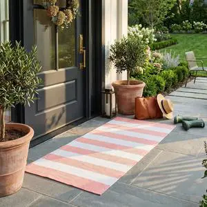 Pink and White Striped Outdoor Rug 24"x51", Cotton Woven Front Door Mat, Machine Washable Layered Porch Rug, Farmhouse Indoor Entryway Small Area Rug for Welcome Mat Decor Pink and White Striped Outdoor Rug 24"x51", Cotton Woven Front Door Mat, Machine Washable Layered Porch Rug, Farmhouse Indoor Entryway Small Area Rug for Welcome Mat Decor