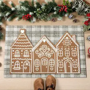 2 Pcs Christmas Door Mat Gingerbread House Brown and White Non Slip Xmas Winter Floor Doormat Buffalo Plaid Checked Mat for Front Porch Entryway 2 Pcs Christmas Door Mat Gingerbread House Brown and White Non Slip Xmas Winter Floor Doormat Buffalo Plaid Checked Mat for Front Porch Entryway