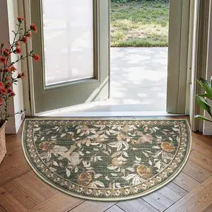 Eden Botanical Vintage Washable Small Area Rug, 2x3 Half Circle Floral Entryway Rug, Low Pile Soft Non Slip Doormat Dirt Trapping Carpet for Entrance Kitchen Bathroom Vanity, Green Eden Botanical Vintage Washable Small Area Rug, 2x3 Half Circle Floral Entryway Rug, Low Pile Soft Non Slip Doormat Dirt Trapping Carpet for Entrance Kitchen Bathroom Vanity, Green