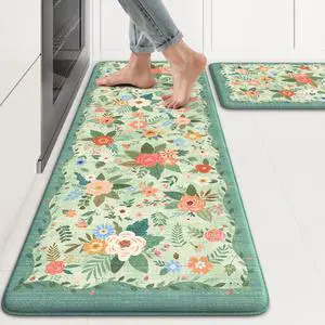 Anti Fatigue Mats for Kitchen Floor 17"x47"+17"x29",Green Farmhouse Kitchen Rugs Sets of 2, Cushioned Kitchen Floor Mats Non Skid, Memory Foam Mats for Laundry Office Sink Desk Anti Fatigue Mats for Kitchen Floor 17"x47"+17"x29",Green Farmhouse Kitchen Rugs Sets of 2, Cushioned Kitchen Floor Mats Non Skid, Memory Foam Mats for Laundry Office Sink Desk