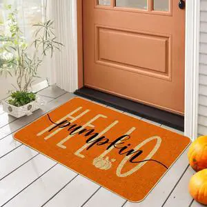 Hello Pumpkin Door Mat Welcome Decorative, Autumn Thanksiving Pumpkin Farmhouse Outdoor Indoor Patio Entrance Door Mats Low Profile Non Slip Outside Inside Floor Mat Rugs for Home Decor 29x 17Inch Hello Pumpkin Door Mat Welcome Decorative, Autumn Thanksiving Pumpkin Farmhouse Outdoor Indoor Patio Entrance Door Mats Low Profile Non Slip Outside Inside Floor Mat Rugs for Home Decor 29x 17Inch
