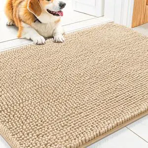 Dog Door Mat for Muddy Paws 30x20, Absorbent Dirt Trapper, Non-Slip Washable Chenille Entryway Rug for Inside Floor, Beige, Classic Solid Dog Door Mat for Muddy Paws 30x20, Absorbent Dirt Trapper, Non-Slip Washable Chenille Entryway Rug for Inside Floor, Beige, Classic Solid