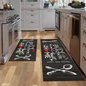 Farmhouse Kitchen Rug 2 Piece Set, Black and White Rustic Vintage Style Theme Decor Kitchen Rugs, Absorbent Washable Non-Slip Floor Mats, Home Indoor Runner Carpet 17x30+17x47 Inches Farmhouse Kitchen Rug 2 Piece Set, Black and White Rustic Vintage Style Theme Decor Kitchen Rugs, Absorbent Washable Non-Slip Floor Mats, Home Indoor Runner Carpet 17x30+17x47 Inches