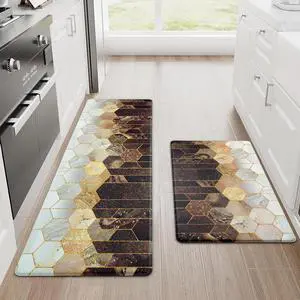 Kitchen Rugs Set of 2 Marble Kitchen Mats for Floor Anti Fatigue Mats for Kitchen Floor, Brown Gold Ombre Kitchen Rugs Non Slip Washable Comfort Kitchen Floor Mat, 18'' x 30'' + 18'' x 48'' Kitchen Rugs Set of 2 Marble Kitchen Mats for Floor Anti Fatigue Mats for Kitchen Floor, Brown Gold Ombre Kitchen Rugs Non Slip Washable Comfort Kitchen Floor Mat, 18'' x 30'' + 18'' x 48''