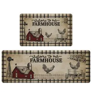 Farmhouse Kitchen Rugs Anti Fatigue 2 Piece,Washable Non-Skid Kitchen Mat,Farmhouse Rooster Kitchen Floor MatPVC Cushioned Kitchen Floor Mats, Size 18'' x 30''+18" x 48" Farmhouse Kitchen Rugs Anti Fatigue 2 Piece,Washable Non-Skid Kitchen Mat,Farmhouse Rooster Kitchen Floor MatPVC Cushioned Kitchen Floor Mats, Size 18'' x 30''+18" x 48"