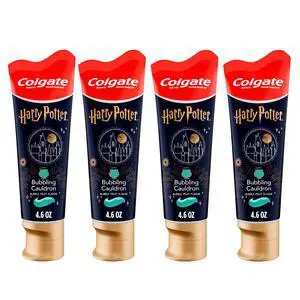 Harry Potter Kids Toothpaste with Fluoride, 4 Pack, Bubbling Cauldron Bubblegum Toothpaste Flavor, Ages 2+, Sugar Free and Gluten Free, 4.6 Oz Tubes Harry Potter Kids Toothpaste with Fluoride, 4 Pack, Bubbling Cauldron Bubblegum Toothpaste Flavor, Ages 2+, Sugar Free and Gluten Free, 4.6 Oz Tubes