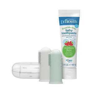 100% Silicone Baby Finger Toothbrush and Toothpaste Set, 2-Pack Toothbrush with Storage Case, Fluoride-Free Strawberry Toddler Toothpaste, Gray & Light-Green 100% Silicone Baby Finger Toothbrush and Toothpaste Set, 2-Pack Toothbrush with Storage Case, Fluoride-Free Strawberry Toddler Toothpaste, Gray & Light-Green