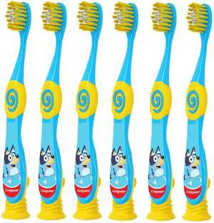 Bluey Toothbrush for Children with Suction Cup, Kids 2-5 Years Old, Extra Soft (Colors & Characters Very) - Pack of 6 Bluey Toothbrush for Children with Suction Cup, Kids 2-5 Years Old, Extra Soft (Colors & Characters Very) - Pack of 6