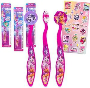 Toothbrush Kit for Kids - Bundle with 3 MLP Toothbrushes with Collectible Caps Plus Stickers for Kids, Girls, Toddlers | Toothbrush Set Toothbrush Kit for Kids - Bundle with 3 MLP Toothbrushes with Collectible Caps Plus Stickers for Kids, Girls, Toddlers | Toothbrush Set