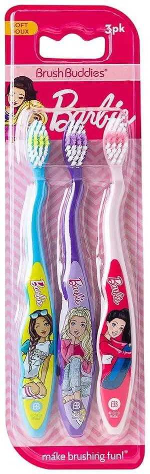 Barbie Manual Toothbrushes for Kids 3 Pack Soft Bristled Childrens Toothbrushes with Fun Pink Multi Colored Designs Anti Slip Grip Handles Perfect for Toddlers Home Use or Travel Barbie Manual Toothbrushes for Kids 3 Pack Soft Bristled Childrens Toothbrushes with Fun Pink Multi Colored Designs Anti Slip Grip Handles Perfect for Toddlers Home Use or Travel