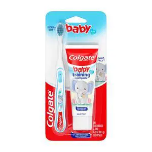 Baby Toothbrush and Baby Training Toothpaste, First Toothbrush for Ages 3-24 Months with Extra Soft Bristles, Mild Bubblefruit Flavor, Fluoride Free and Sugar Free Formula, Safe if Swallowed Baby Toothbrush and Baby Training Toothpaste, First Toothbrush for Ages 3-24 Months with Extra Soft Bristles, Mild Bubblefruit Flavor, Fluoride Free and Sugar Free Formula, Safe if Swallowed