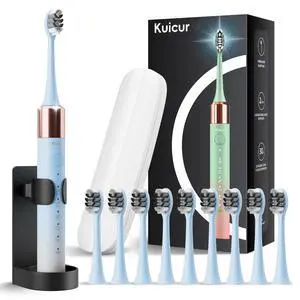 Sonic Electric Toothbrush for Adults and Kids, Comes with 10 Brush Heads & Travel Case, 5 Modes with 2 Minutes Built in Smart Timer, One Charge for 90 Days, 42,000 VPM Motor (Blue and White) Sonic Electric Toothbrush for Adults and Kids, Comes with 10 Brush Heads & Travel Case, 5 Modes with 2 Minutes Built in Smart Timer, One Charge for 90 Days, 42,000 VPM Motor (Blue and White)