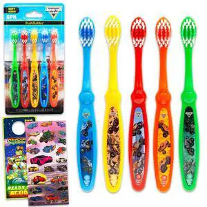 Toothbrush Set - Bundle with 5 Toothbrushes Featuring Trucks Plus Stickers, More | Mosnter Jam Oral Hygiene Kit for Kids and Toddlers Toothbrush Set - Bundle with 5 Toothbrushes Featuring Trucks Plus Stickers, More | Mosnter Jam Oral Hygiene Kit for Kids and Toddlers