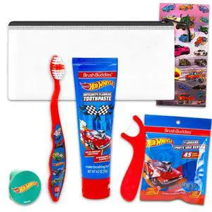 Oral Care Traveling Kit for Kids - Bundle with Toothbrush with Cover, Toothpaste, Floss Pack, Travel Bag, and More for Boys, Toddlers | Hot Wheels Toothbrush Set Oral Care Traveling Kit for Kids - Bundle with Toothbrush with Cover, Toothpaste, Floss Pack, Travel Bag, and More for Boys, Toddlers | Hot Wheels Toothbrush Set