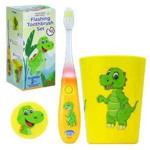Kids Toothbrush with Flashing Timer and Soft Bristles, Rinsing Cup & Cover - Fun 2-Min Light-Up Timer for Children - Toddler Soft Toothbrush Kit (Dinosaur) Kids Toothbrush with Flashing Timer and Soft Bristles, Rinsing Cup & Cover - Fun 2-Min Light-Up Timer for Children - Toddler Soft Toothbrush Kit (Dinosaur)