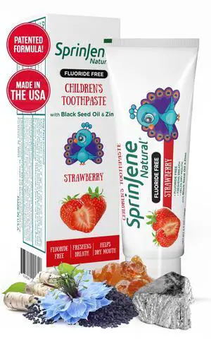 Natural Childrens Toothpaste Fluoride Free Strawberry Toothpaste for Toddlers & Kids Gentle Safe Natural Formula with Patented Black Seed Oil & Zinc Made in the USA (1 Pack) Natural Childrens Toothpaste Fluoride Free Strawberry Toothpaste for Toddlers & Kids Gentle Safe Natural Formula with Patented Black Seed Oil & Zinc Made in the USA (1 Pack)