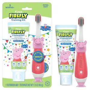 First Peppa Pig Training Kit, Light Up Toothbrush with Extra Soft Bristles and Natural Strawberry Flavor Training Toothpaste, 1.75 oz First Peppa Pig Training Kit, Light Up Toothbrush with Extra Soft Bristles and Natural Strawberry Flavor Training Toothpaste, 1.75 oz