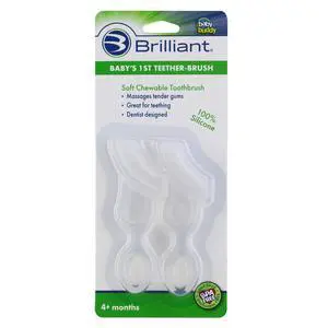 Oral Care Babys First Toothbrush, Smooth Silicone Bristles Gently Clean Tender Teeth and Gums, for Ages 4+ Months, Clear, 2 Pack Oral Care Babys First Toothbrush, Smooth Silicone Bristles Gently Clean Tender Teeth and Gums, for Ages 4+ Months, Clear, 2 Pack