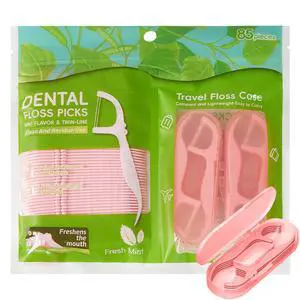 Pink Dental Floss Picks Twin Line, Travel Size Toothpicks Floss Sticks Kit 85 Count with 2 Portable Flossers Case On-The-Go Oral Care Pink Dental Floss Picks Twin Line, Travel Size Toothpicks Floss Sticks Kit 85 Count with 2 Portable Flossers Case On-The-Go Oral Care