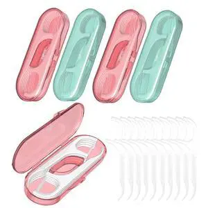 5 Pack Travel Dental Floss Pick Case with 50 Pcs Premium Toothpick Sticks - Floss Pick Holder for Teeth Cleaning, Mini Travel Essentials Accessories for Women and Men (Green+Pink) 5 Pack Travel Dental Floss Pick Case with 50 Pcs Premium Toothpick Sticks - Floss Pick Holder for Teeth Cleaning, Mini Travel Essentials Accessories for Women and Men (Green+Pink)