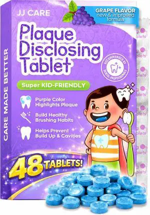 Disclosing Tablets for Kids - 48 Count, Individually Wrapped Plaque Disclosing Tablets for Kids Brushing Teeth, Grape Flavored Plaque Remover, Dental for Teeth Brushing Disclosing Tablets for Kids - 48 Count, Individually Wrapped Plaque Disclosing Tablets for Kids Brushing Teeth, Grape Flavored Plaque Remover, Dental for Teeth Brushing