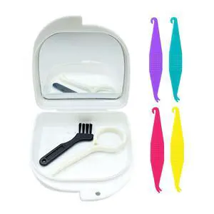 Oral Care Disassembly Kit/7pcs Including 1 Retainer Case with Mirror and Vent Holes | 1 Aligner Remover Tool | 4 Elastic Rubber Bands Placers | 1 Cleaning Brush (White) Oral Care Disassembly Kit/7pcs Including 1 Retainer Case with Mirror and Vent Holes | 1 Aligner Remover Tool | 4 Elastic Rubber Bands Placers | 1 Cleaning Brush (White)
