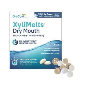XyliMelts for Dry Mouth Night Time or Day - Moisturizing Dry Mouth Adhering Discs, Sugar Free with Xylitol, 40 Count, Slightly-Sweet Flavor, 8-Hour Relief XyliMelts for Dry Mouth Night Time or Day - Moisturizing Dry Mouth Adhering Discs, Sugar Free with Xylitol, 40 Count, Slightly-Sweet Flavor, 8-Hour Relief