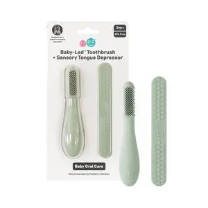 Baby-Led Toothbrush + Tongue Depressor Dual Pack (Sage) - 100% Silicone Toothbrush + Silicone/Stainless Steel Tongue Depressor - Helps Set-up Infants for a Healthy Oral Care Routine Baby-Led Toothbrush + Tongue Depressor Dual Pack (Sage) - 100% Silicone Toothbrush + Silicone/Stainless Steel Tongue Depressor - Helps Set-up Infants for a Healthy Oral Care Routine