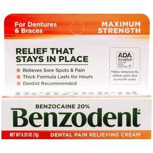 Maximum Strength Dental and Oral Pain Relieving Cream for Dentures, Mouth Sores, and Braces, Long lasting Topical Anesthetic, 0.25 oz Maximum Strength Dental and Oral Pain Relieving Cream for Dentures, Mouth Sores, and Braces, Long lasting Topical Anesthetic, 0.25 oz