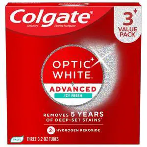 Optic White Advanced Hydrogen Peroxide Toothpaste Pack, Teeth Whitening Toothpaste, Enamel-Safe Hydrogen Peroxide Formula, Helps Remove Tea, Coffee, and Wine Stains, Icy Fresh, 3 Pack, 3.2 oz Optic White Advanced Hydrogen Peroxide Toothpaste Pack, Teeth Whitening Toothpaste, Enamel-Safe Hydrogen Peroxide Formula, Helps Remove Tea, Coffee, and Wine Stains, Icy Fresh, 3 Pack, 3.2 oz
