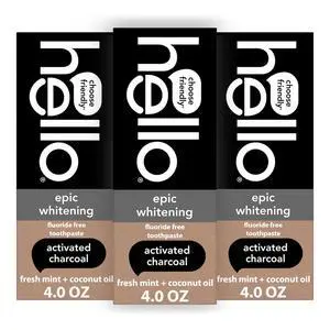 Epic Whitening Charcoal Fluoride Free Toothpaste, Activated Charcoal Toothpaste with Coconut Oil, Whitens Teeth Naturally, SLS Free, Fresh Mint, 3 Pack, 4.0 Oz Tubes Epic Whitening Charcoal Fluoride Free Toothpaste, Activated Charcoal Toothpaste with Coconut Oil, Whitens Teeth Naturally, SLS Free, Fresh Mint, 3 Pack, 4.0 Oz Tubes