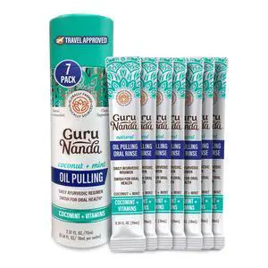 Travel Sachets Coconut Oil Pulling, Fresh Breath Mouthwash, 7 Essential Oils & Vitamins for Happy Teeth & Gums, 7 Sachets Travel Sachets Coconut Oil Pulling, Fresh Breath Mouthwash, 7 Essential Oils & Vitamins for Happy Teeth & Gums, 7 Sachets