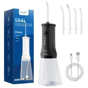 Cordless Portable Water Flosser, IPX7 Waterproof Oral Irrigator with 3 Modes & 4 Jet Tips, Fast Rechargeable Dental Flosser for Home and Travel Use, Black Cordless Portable Water Flosser, IPX7 Waterproof Oral Irrigator with 3 Modes & 4 Jet Tips, Fast Rechargeable Dental Flosser for Home and Travel Use, Black