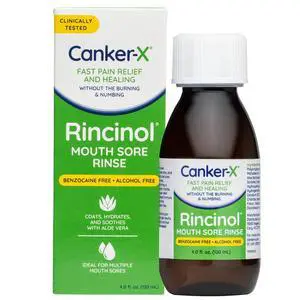 Rincinol Oral Rinse Mouthwash, Quick Pain Relief from Canker Sores, Mouth Burns & More, Benzocaine Free & Alcohol Free Mouthwash, Adults & Kids 6+ Years, 4.0 Fl. Oz. Rincinol Oral Rinse Mouthwash, Quick Pain Relief from Canker Sores, Mouth Burns & More, Benzocaine Free & Alcohol Free Mouthwash, Adults & Kids 6+ Years, 4.0 Fl. Oz.